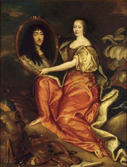 Henriette d'Angleterre as Minerva holding a painting of her husband the Duke of Orleans, unknow artist